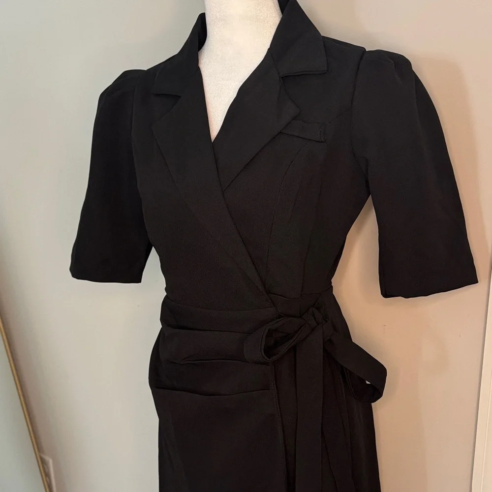 Vogue Black Short-Sleeve Wrap Mini Dress with Tie Waist - Picture 4 of 6